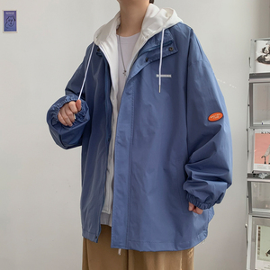 假两件连帽工装外套港风中性风宽松夹克ins新款23J