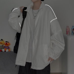 秋冬季夹克衣服外套男女港风反光夜光外套立领37J,好看的衣服穿搭男港风宽松图片