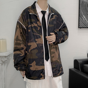 秋冬季夹克男女港风模特迷彩反光外套中性风夜光立领17J
