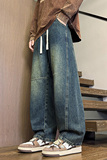 2026新款复古水洗做旧牛仔裤男士宽松阔腿直筒长裤NZ1233-特P52，男装牛仔裤，电商A076