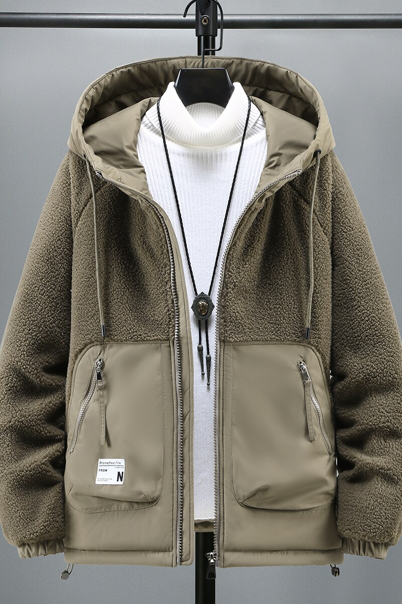 2025冬季新款连帽羊羔绒棉服男士加厚保暖外套MY8116-特P100,男装棉衣,电商A076