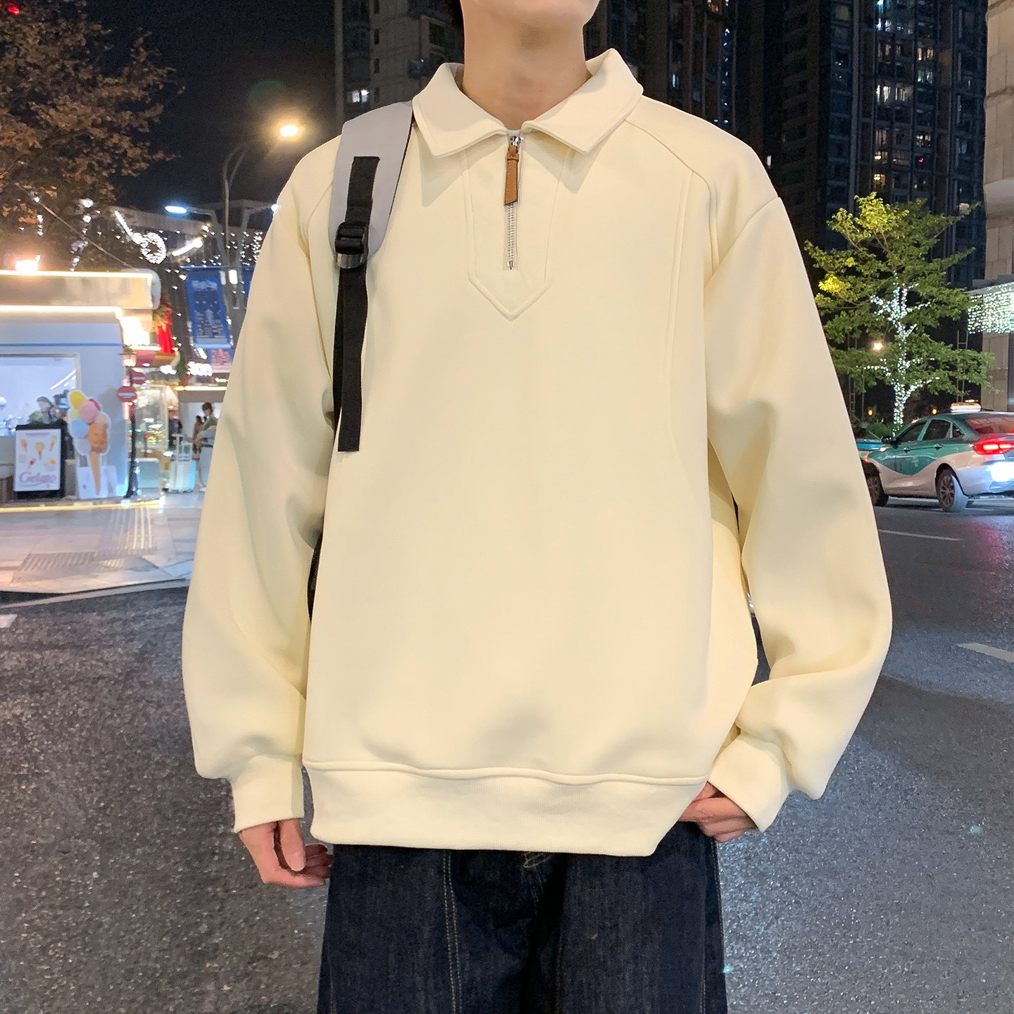 休闲风半拉链polo领卫衣男黑色长袖潮流青少年上衣WY5512-特P55,男装卫衣,电商A076