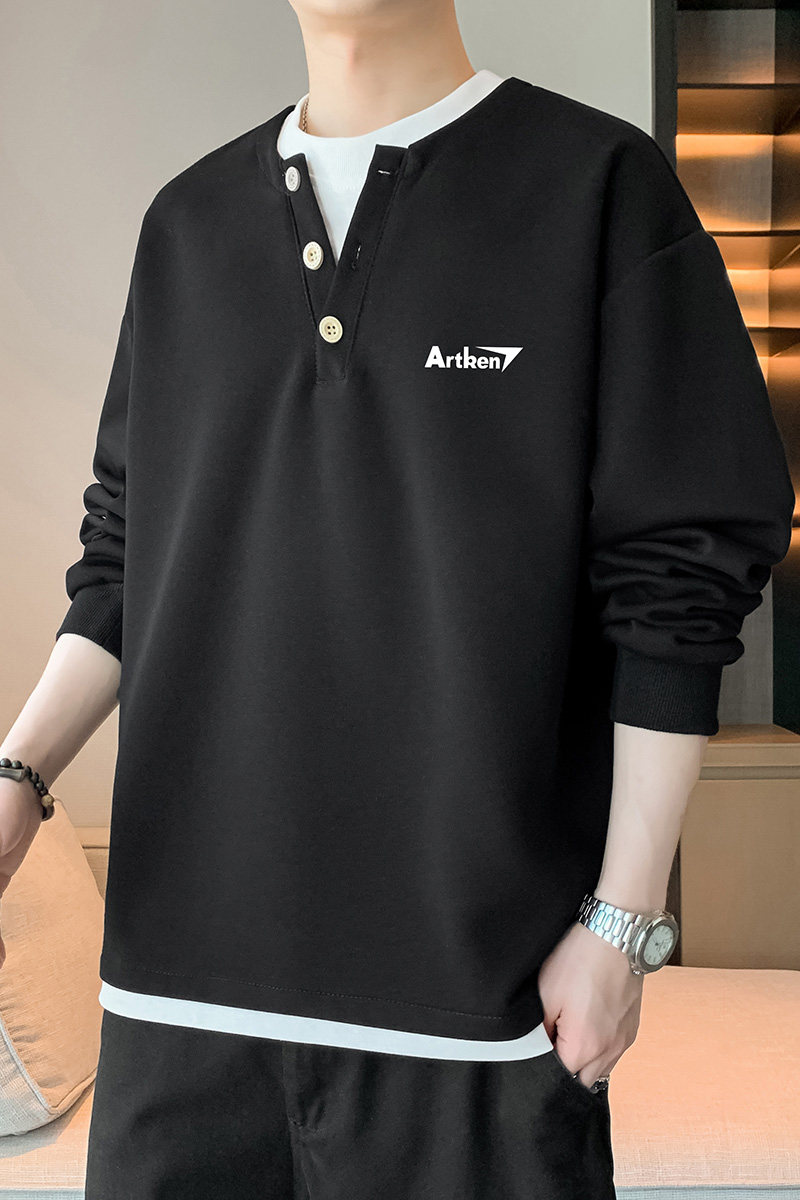 2025春秋季新款假两件长袖T恤男POLO衫套头卫衣WY5503A-特P48,男装Polo衫,电商A076