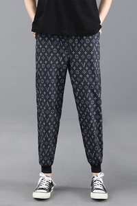 薄款休闲裤男秋季潮流印花九分裤子束脚运动裤长裤外贸C图片