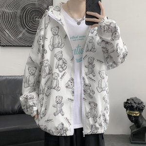 外套男女秋季欧洲站卡通小熊夹克模特中性风港风16J图片