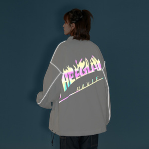 新款夹克秋冬季衣服男女港风反光外套白底女中性风1J