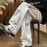 美式运动风刺绣字母直筒裤男宽松条纹拼接休闲长裤潮牌K817-特P36，男装休闲裤，电商A076