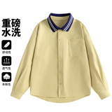 学院风撞色翻领长袖衬衫男士宽松百搭透气休闲外套26018-特P55，男装衬衫，电商A076