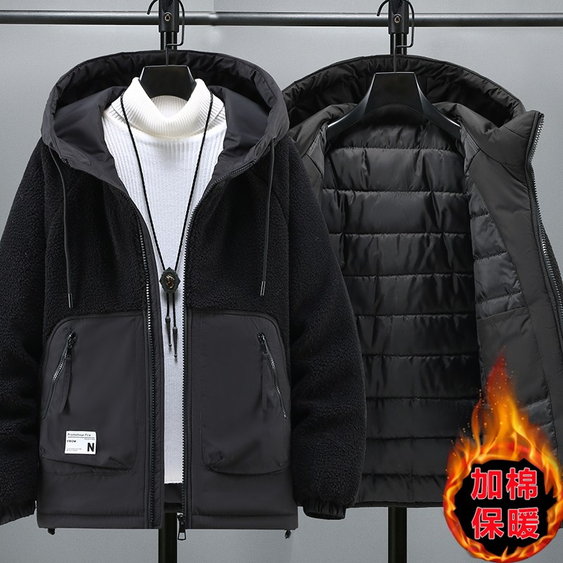 冬季新款连帽羊羔绒棉服男士时尚加厚保暖棉衣外套MY8116-特P100,男装棉衣,电商A076