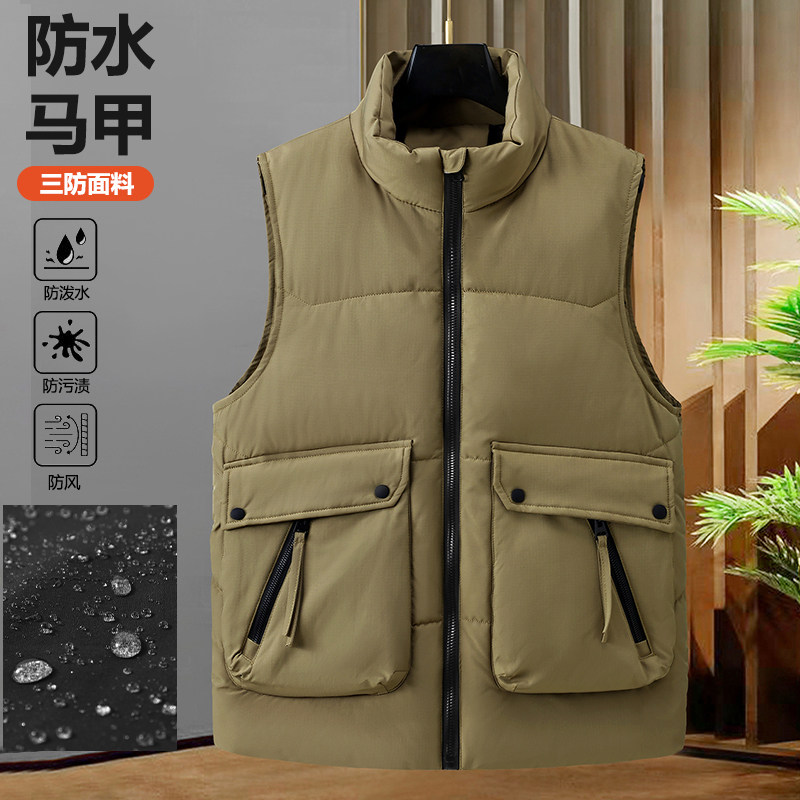 秋冬新款工装羽绒棉马甲男士特大码防水外套MJ021小码特P68大码78,男装工装外套,电商A076