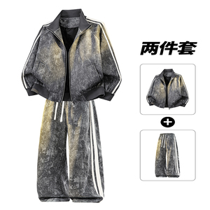 美式复古运动套装男春季长袖外套长裤两件套3D暖光2507-特P110，男装休闲套装，电商A076