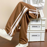 美式条纹直筒卫裤男青少年宽松百搭休闲长裤黑色运动裤CK271特P30，男装休闲裤，电商A076