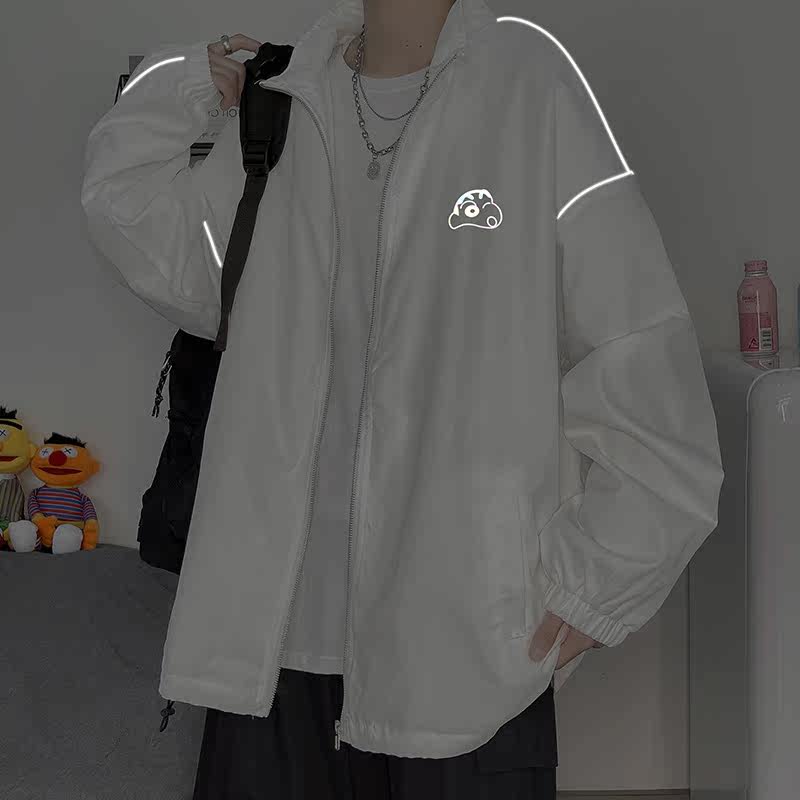 夹克服秋季男女夜光反光外套宽松港风中性风模特34J图片