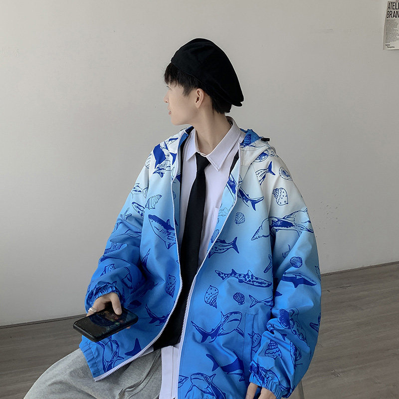 情侣外套男女秋季渐变色模特连帽夹克中性风港风17J,男装夹克,电商A076