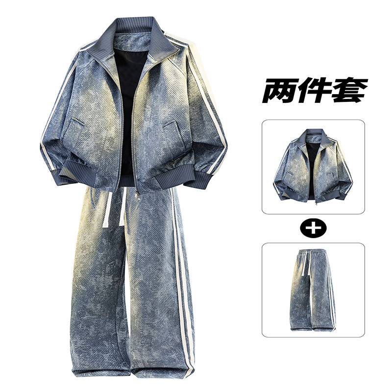 美式复古运动套装男春季立领长袖外套长裤两件套3D暖光2507特P110,男装休闲套装,电商A076