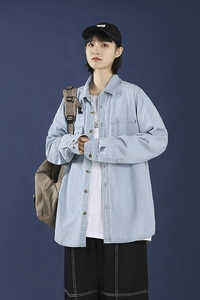 春夏季长袖衬衫男牛仔夹克纯棉衬衣日系外套中性风CY917-P45图片
