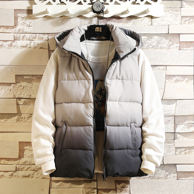 Autumn and winter down cotton vest men and women coat gradual change lovers thickened detachable hat mesh hanging shot