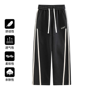 美式条纹运动裤男休闲卫裤春秋季大码直筒裤白底图CK2576-特P39图片