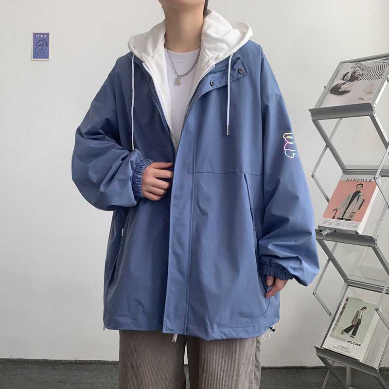 假两件连帽工装外套港风中性风宽松夹克ins新款17J图片