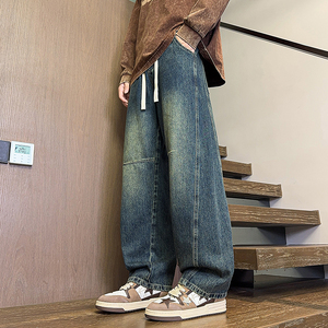 2026新款复古水洗做旧牛仔裤男士宽松阔腿直筒长裤NZ1233-特P52，男装牛仔裤，电商A076