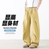 美式复古阔腿裤男宽松透气工装裤黑色抽绳休闲长裤CK26013-特P45，男装工装外套，电商A076
