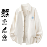 休闲风刺绣长袖衬衫男宽松透气翻领百搭衬衣外套26019-特P68，男装衬衫，电商A076