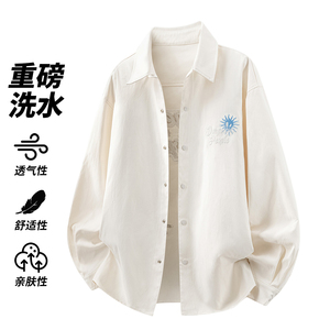 休闲风刺绣长袖衬衫男宽松透气翻领百搭衬衣外套26019-特P68图片