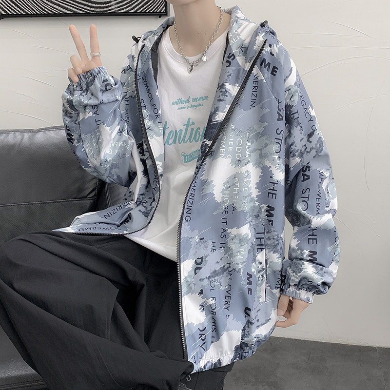 情侣连帽外套男女秋季印花夹克港风中性风迷彩13J,男装夹克,电商A076