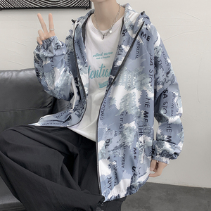 情侣连帽外套男女秋季印花夹克港风中性风迷彩14J,长裙怎样搭配外套更时尚图片