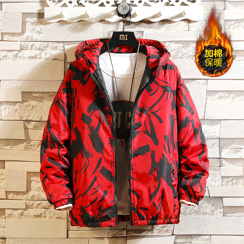 Cotton jacket man autumn winter couple hooded cotton jacket thin cotton coat white wall hanging