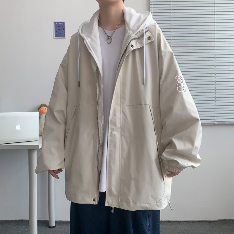 假两件连帽工装外套港风中性风宽松夹克ins新款25J图片