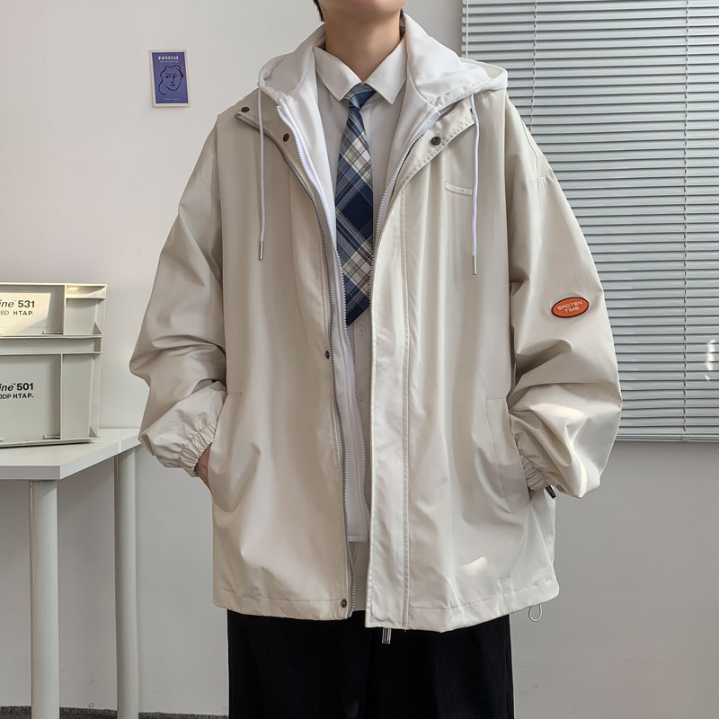 假两件连帽工装外套港风中性风宽松夹克ins新款33J图片