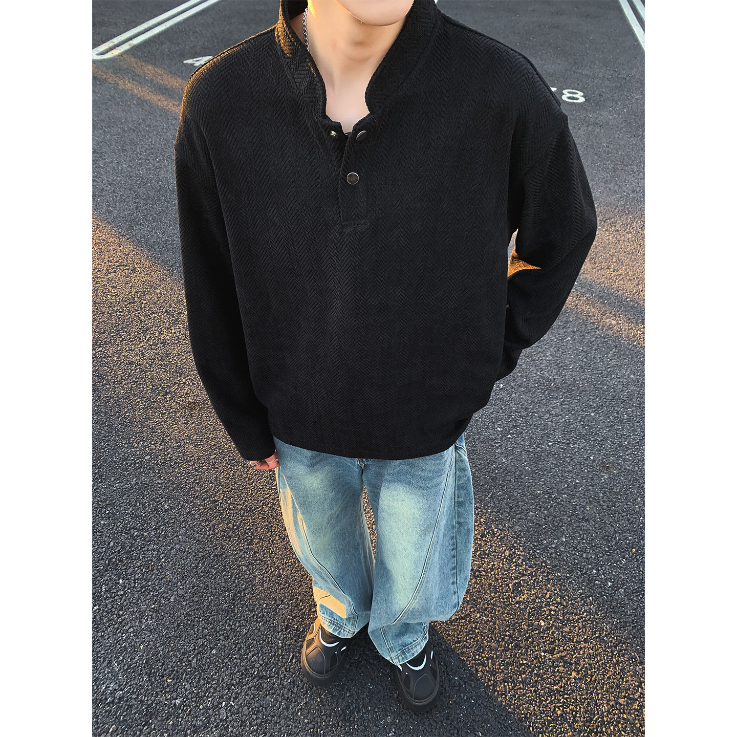 美式复古半高领卫衣男士宽松套头落肩袖高级感针织衫WY5508-特P46图片