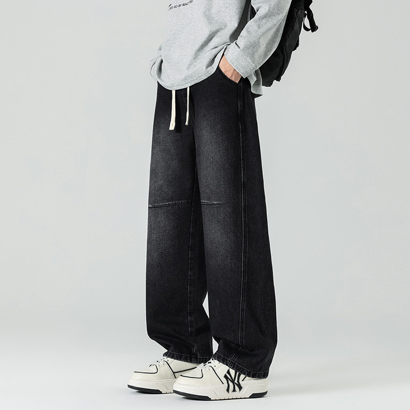 美式复古抽绳牛仔裤男宽松阔腿长裤水洗做旧百搭裤子NZ1233-特P52，男装牛仔裤，电商A076