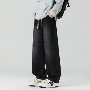美式复古抽绳牛仔裤男宽松阔腿长裤水洗做旧百搭裤子NZ1233-特P52，男装牛仔裤，电商A076