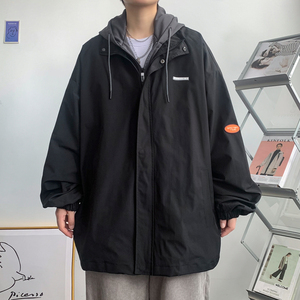 假两件连帽工装外套港风中性风宽松夹克ins新款7J图片