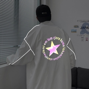 秋季夜光反光外套男港风中性风立领情侣模特夹克宽松9J图片