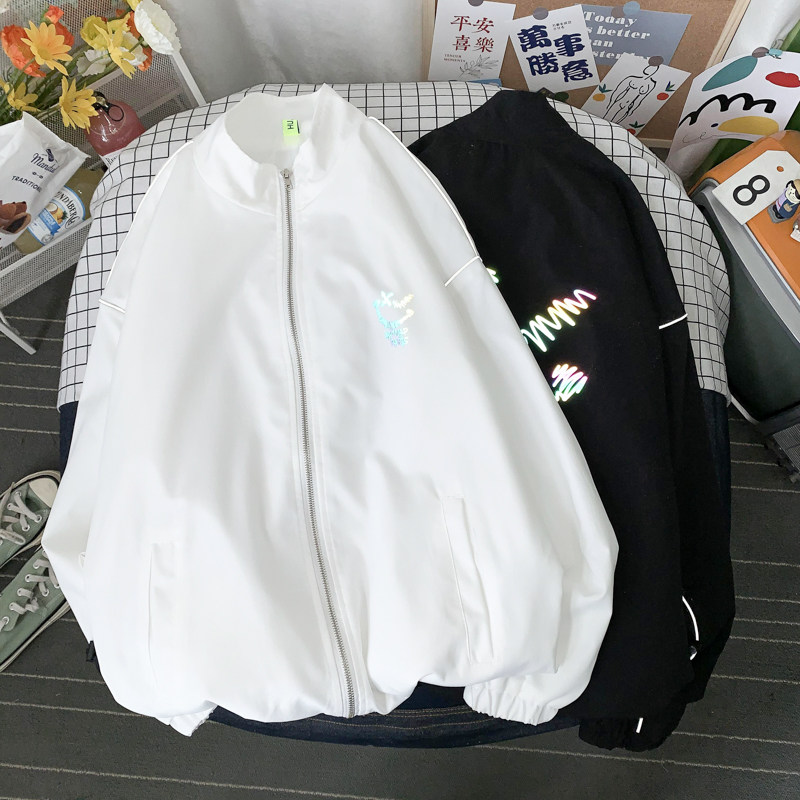 夹克服秋季男女夜光反光外套宽松港风中性风摆拍11J图片