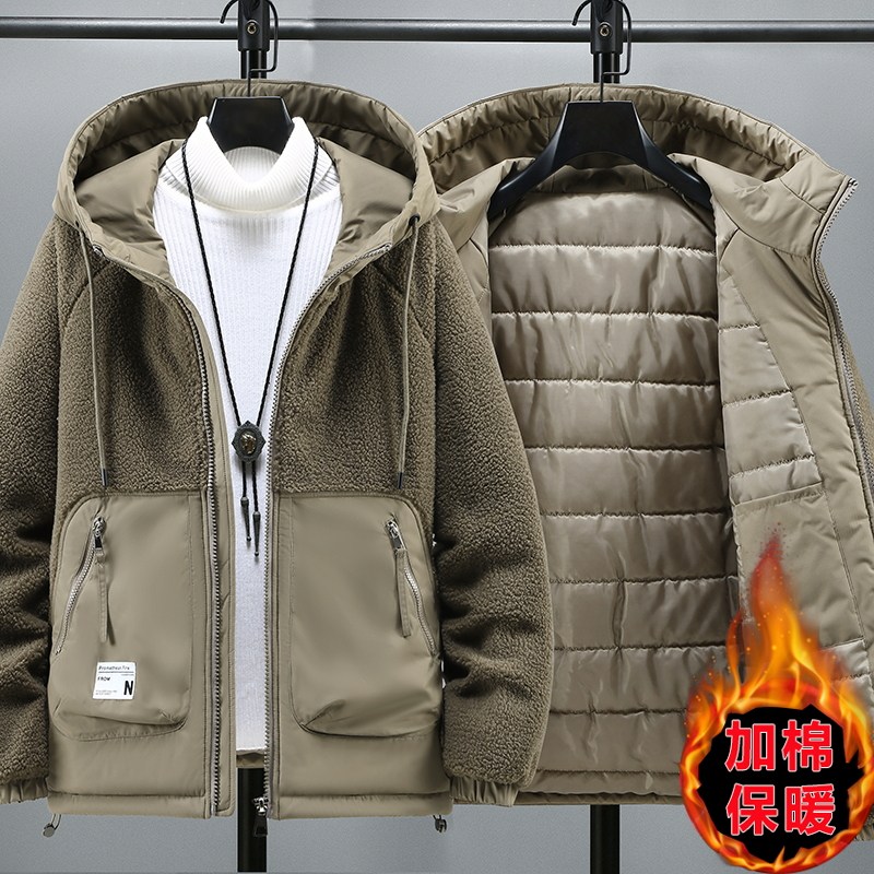 冬季新款连帽羊羔绒棉服男士时尚加厚保暖棉衣外套MY8116-特P100,男装棉衣,电商A076