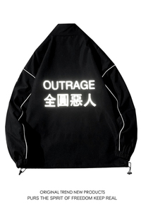 秋季夜光印花外套男ins港风潮流宽松大码情侣夹克白底2JK2116-P60图片