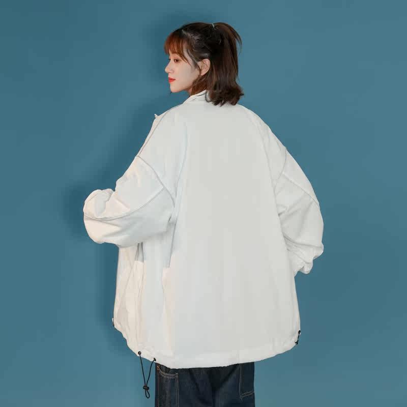 夹克秋季服男女白墙夜光反光外套薄款港风中性风女6J图片