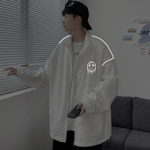 夹克服秋季男女夜光反光外套宽松港风模特中性风摆拍25J图片