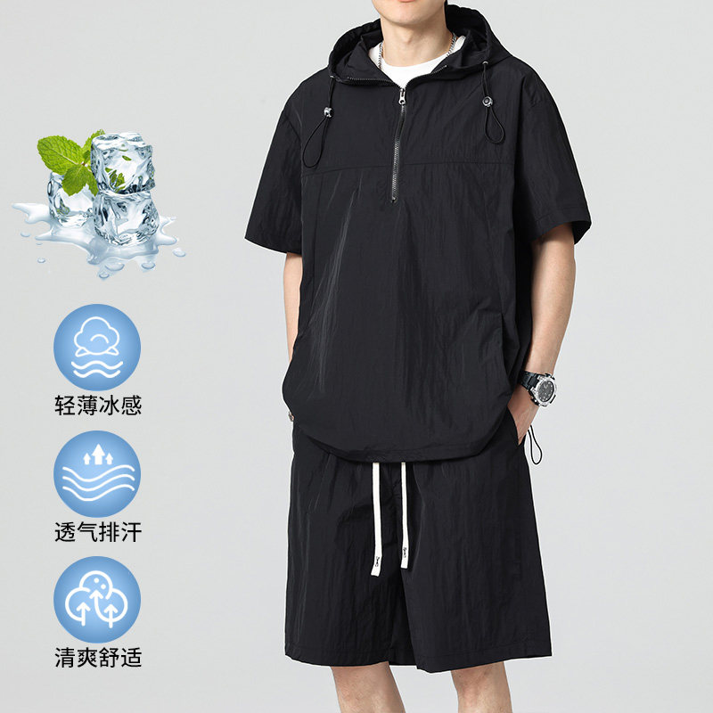 2025夏季新款男士时尚休闲套装薄款连帽两件套无差价TZ2529-特P55,男装休闲套装,电商A076