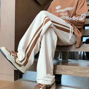 美式风侧边条纹运动裤男士新款春秋宽松直筒休闲裤潮CK271-特P30，女装休闲裤，电商A076