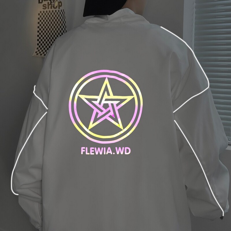 秋冬季夹克男女港风模特卡通反光中性风夜光立领宽松5J，男装夹克，电商A076