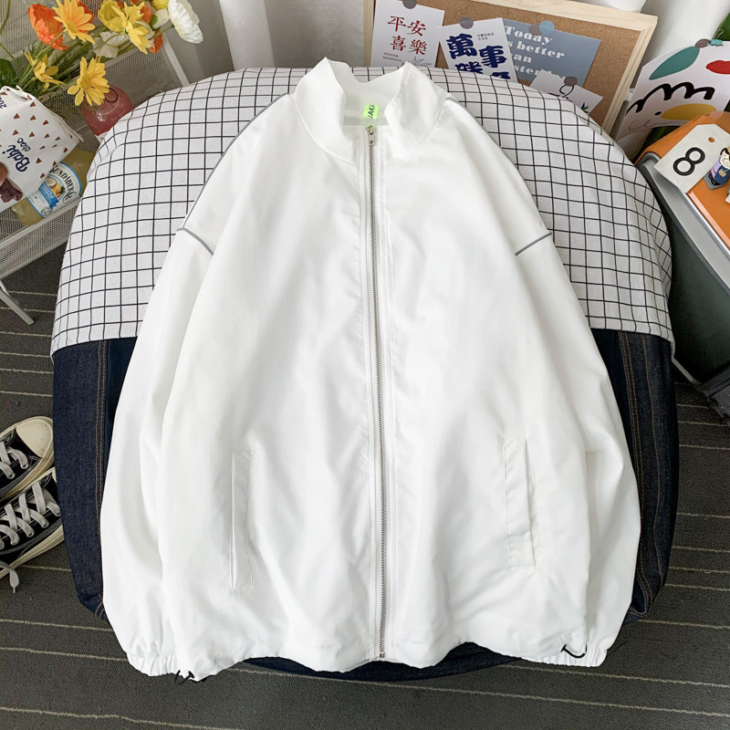 夹克秋冬季衣服男女港风摆拍反光外套白底女中性风7J,男装夹克,电商A076