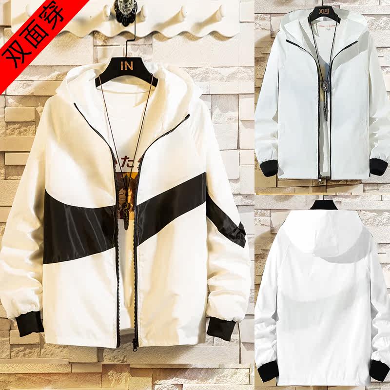 Double sided jacket in spring couple's coat men's big hook Japanese loose hooded casual coat