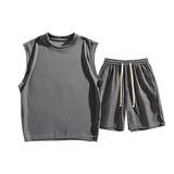 2025夏季新款男士无袖T恤套装宽松休闲背心运动两件套TZ2579特P47，男装休闲套装，电商A076