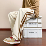 美式条纹直筒卫裤男青少年宽松百搭休闲长裤黑色运动裤CK271特P30，男装休闲裤，电商A076