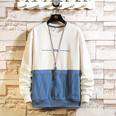 Spring new round collar sweater men's patchwork Korean Pullover Top Long Sleeve T-Shirt